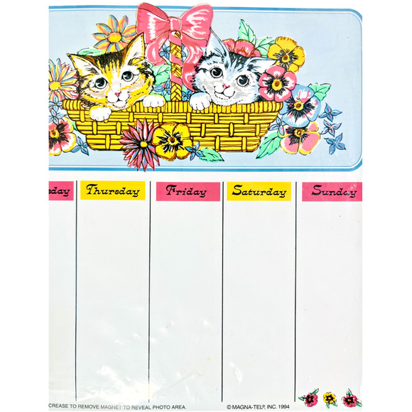 Vintage Weekly Planner Organizer Cats Kittens Dry Erase Magnetic Reusable NOS - Picture 3 of 7